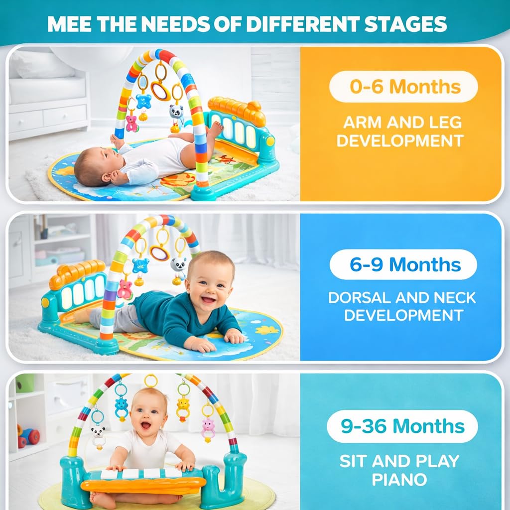 3-in-1 Baby Kick and Play Piano Gym Mat – Musical Activity Center with Hanging Rattles & Sensory Toys for Infants 0–36 Months