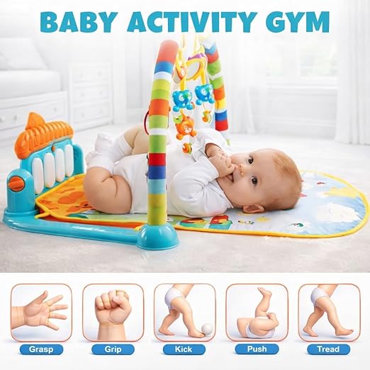 3-in-1 Baby Kick and Play Piano Gym Mat – Musical Activity Center with Hanging Rattles & Sensory Toys for Infants 0–36 Months