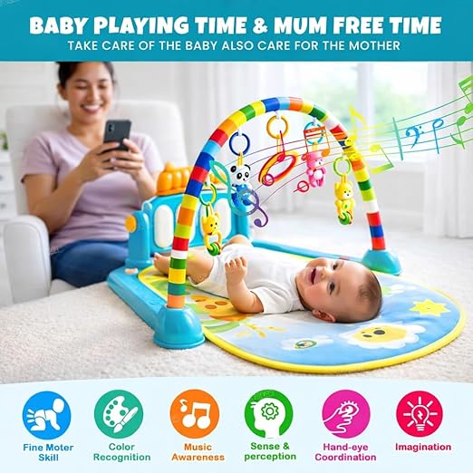 3-in-1 Baby Kick and Play Piano Gym Mat – Musical Activity Center with Hanging Rattles & Sensory Toys for Infants 0–36 Months