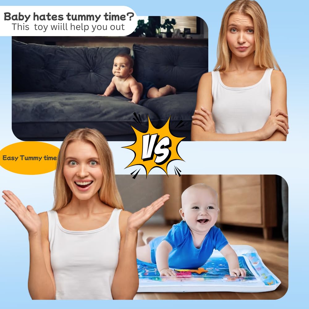 Inflatable Baby Water Play Mat – Ocean Theme Sensory Tummy Time Activity Center for Infants